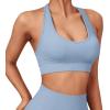 imageSUUKSESS Women Seamless Halter Sports Bra Open Back Padded Workout Crop Tank TopsSky Blue