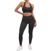 imageSUUKSESS Women Seamless Ribbed Workout Set Backless Sports Bra Booty Biker Short1 Black