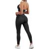 imageSUUKSESS Women Seamless Ribbed Workout Set Backless Sports Bra Booty Biker Short1 Black