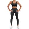 imageSUUKSESS Women Seamless Ribbed Workout Set Backless Sports Bra Booty Biker Short1 Black