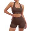 imageSUUKSESS Women Seamless Ribbed Workout Set Backless Sports Bra Booty Biker ShortDark Brown