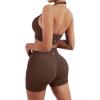 imageSUUKSESS Women Seamless Ribbed Workout Set Backless Sports Bra Booty Biker ShortDark Brown