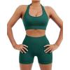 imageSUUKSESS Women Seamless Ribbed Workout Set Backless Sports Bra Booty Biker ShortDark Green