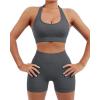 imageSUUKSESS Women Seamless Ribbed Workout Set Backless Sports Bra Booty Biker ShortDark Grey