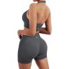 imageSUUKSESS Women Seamless Ribbed Workout Set Backless Sports Bra Booty Biker ShortDark Grey