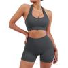 imageSUUKSESS Women Seamless Ribbed Workout Set Backless Sports Bra Booty Biker ShortDark Grey