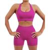 imageSUUKSESS Women Seamless Ribbed Workout Set Backless Sports Bra Booty Biker ShortHot Pink
