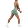 imageSUUKSESS Women Seamless Ribbed Workout Set Backless Sports Bra Booty Biker ShortLight Green