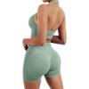 imageSUUKSESS Women Seamless Ribbed Workout Set Backless Sports Bra Booty Biker ShortLight Green