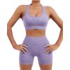 imageSUUKSESS Women Seamless Ribbed Workout Set Backless Sports Bra Booty Biker ShortPurple