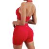 imageSUUKSESS Women Seamless Ribbed Workout Set Backless Sports Bra Booty Biker ShortRed