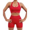 imageSUUKSESS Women Seamless Ribbed Workout Set Backless Sports Bra Booty Biker ShortRed