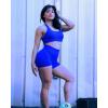 imageSUUKSESS Women Seamless Ribbed Workout Set Backless Sports Bra Booty Biker ShortRoyal Blue