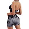 imageSUUKSESS Women Seamless Ribbed Workout Set Backless Sports Bra Booty Biker ShortTie Dye Black