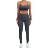 imageSUUKSESS Women Seamless Workout Sets Strappy Sports Bra High Waist Booty Leggings Outfits2 Blue