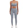 imageSUUKSESS Women Seamless Workout Sets Strappy Sports Bra High Waist Booty Leggings Outfits2 Grey Blue