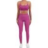 imageSUUKSESS Women Seamless Workout Sets Strappy Sports Bra High Waist Booty Leggings Outfits2 Hot Pink