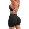 imageSUUKSESS Women Seamless Workout Sets Strappy Sports Bra High Waist Booty Shorts Outfits1 Black
