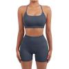 imageSUUKSESS Women Seamless Workout Sets Strappy Sports Bra High Waist Booty Shorts Outfits1 Blue