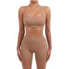 imageSUUKSESS Women Seamless Workout Sets Strappy Sports Bra High Waist Booty Shorts Outfits1 Coffee