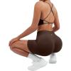 imageSUUKSESS Women Seamless Workout Sets Strappy Sports Bra High Waist Booty Shorts Outfits1 Deep Brown