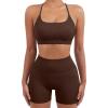 imageSUUKSESS Women Seamless Workout Sets Strappy Sports Bra High Waist Booty Shorts Outfits1 Deep Brown