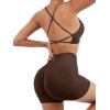 imageSUUKSESS Women Seamless Workout Sets Strappy Sports Bra High Waist Booty Shorts Outfits1 Deep Brown