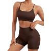 imageSUUKSESS Women Seamless Workout Sets Strappy Sports Bra High Waist Booty Shorts Outfits1 Deep Brown