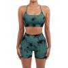 imageSUUKSESS Women Seamless Workout Sets Strappy Sports Bra High Waist Booty Shorts Outfits1 Deep Green Tie Dye