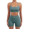 imageSUUKSESS Women Seamless Workout Sets Strappy Sports Bra High Waist Booty Shorts Outfits1 Light Blue