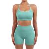 imageSUUKSESS Women Seamless Workout Sets Strappy Sports Bra High Waist Booty Shorts Outfits1 Light Green