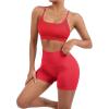 imageSUUKSESS Women Seamless Workout Sets Strappy Sports Bra High Waist Booty Shorts Outfits1 Red