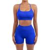 imageSUUKSESS Women Seamless Workout Sets Strappy Sports Bra High Waist Booty Shorts Outfits1 Royal Blue