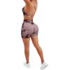 imageSUUKSESS Women Seamless Workout Sets Strappy Sports Bra High Waist Booty Shorts Outfits1 Wine Red Tie Dye