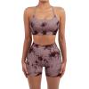 imageSUUKSESS Women Seamless Workout Sets Strappy Sports Bra High Waist Booty Shorts Outfits1 Wine Red Tie Dye