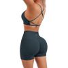 imageSUUKSESS Women Seamless Workout Sets Strappy Sports Bra High Waist Booty Shorts Outfits1deep Green