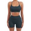 imageSUUKSESS Women Seamless Workout Sets Strappy Sports Bra High Waist Booty Shorts Outfits1deep Green
