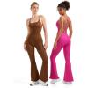 imageSUUKSESS Women Sexy Backless Ribbed Flare Jumpsuit Sleeveless One Piece Bodycon31 Brown