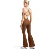 imageSUUKSESS Women Sexy Backless Ribbed Flare Jumpsuit Sleeveless One Piece Bodycon31 Brown