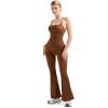 imageSUUKSESS Women Sexy Backless Ribbed Flare Jumpsuit Sleeveless One Piece Bodycon31 Brown