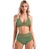 imageSUUKSESS Women Sexy High Waist Bikini Sets Mesh Tummy Control 2 Piece Swimsuits50 Army Green