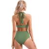imageSUUKSESS Women Sexy High Waist Bikini Sets Mesh Tummy Control 2 Piece Swimsuits50 Army Green