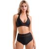imageSUUKSESS Women Sexy High Waist Bikini Sets Mesh Tummy Control 2 Piece Swimsuits50 Black