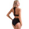 imageSUUKSESS Women Sexy High Waist Bikini Sets Mesh Tummy Control 2 Piece Swimsuits50 Black