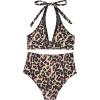 imageSUUKSESS Women Sexy High Waist Bikini Sets Mesh Tummy Control 2 Piece Swimsuits50 Black Leopard