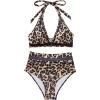 imageSUUKSESS Women Sexy High Waist Bikini Sets Mesh Tummy Control 2 Piece Swimsuits50 Black Leopard