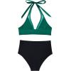 imageSUUKSESS Women Sexy High Waist Bikini Sets Mesh Tummy Control 2 Piece Swimsuits50 Green Black