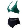 imageSUUKSESS Women Sexy High Waist Bikini Sets Mesh Tummy Control 2 Piece Swimsuits50 Green Black