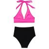 imageSUUKSESS Women Sexy High Waist Bikini Sets Mesh Tummy Control 2 Piece Swimsuits50 Hot Pink Black