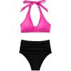 imageSUUKSESS Women Sexy High Waist Bikini Sets Mesh Tummy Control 2 Piece Swimsuits50 Hot Pink Black